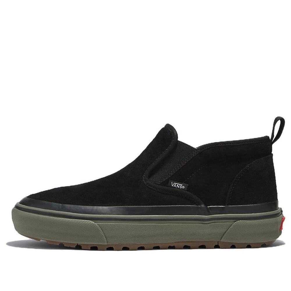 Vans Black Suede Slip-On Sneakers with Olive Sole